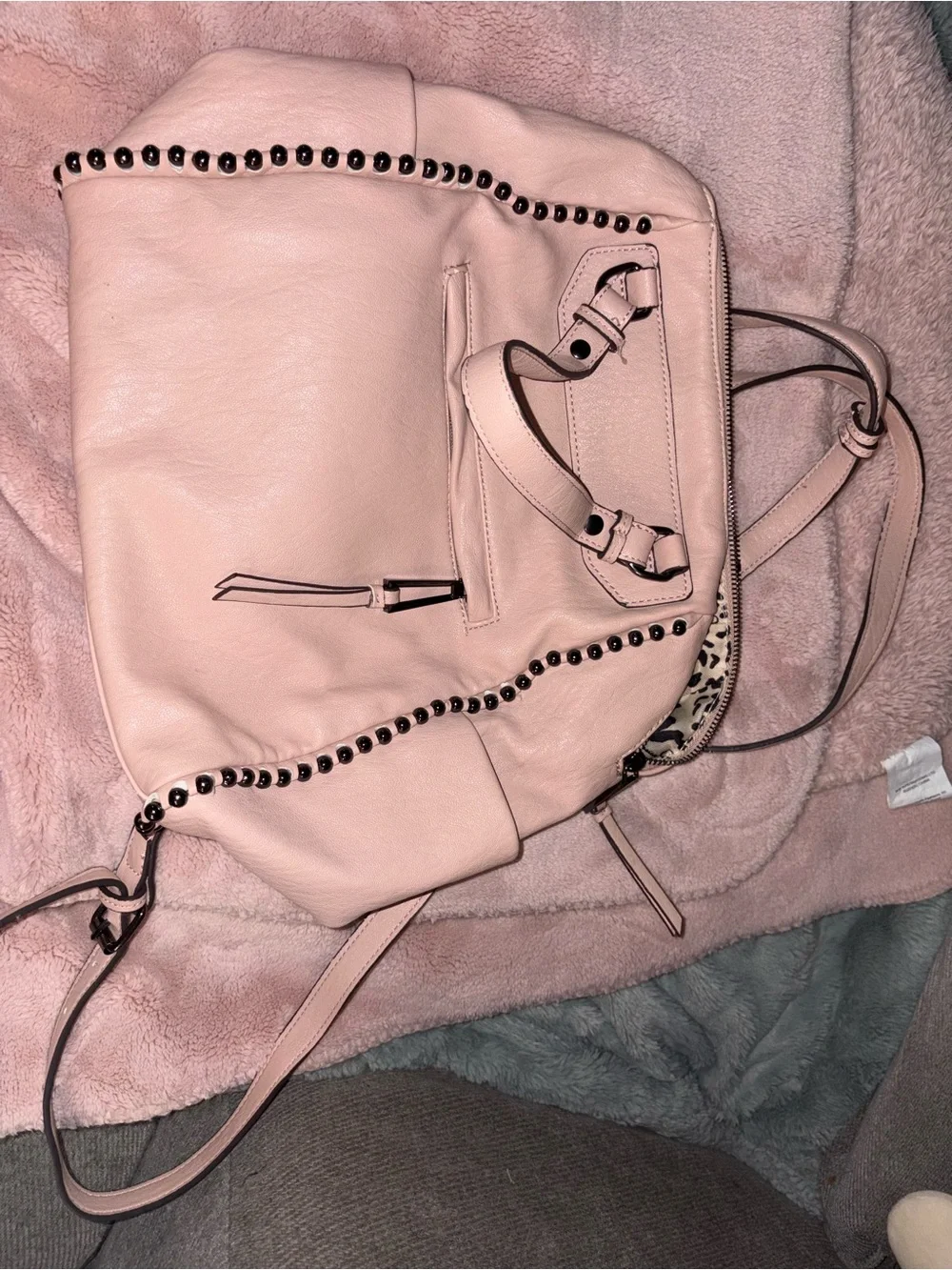 Jessica Simpson Blush Pink Stud-Trim Leather Shoulder Bag